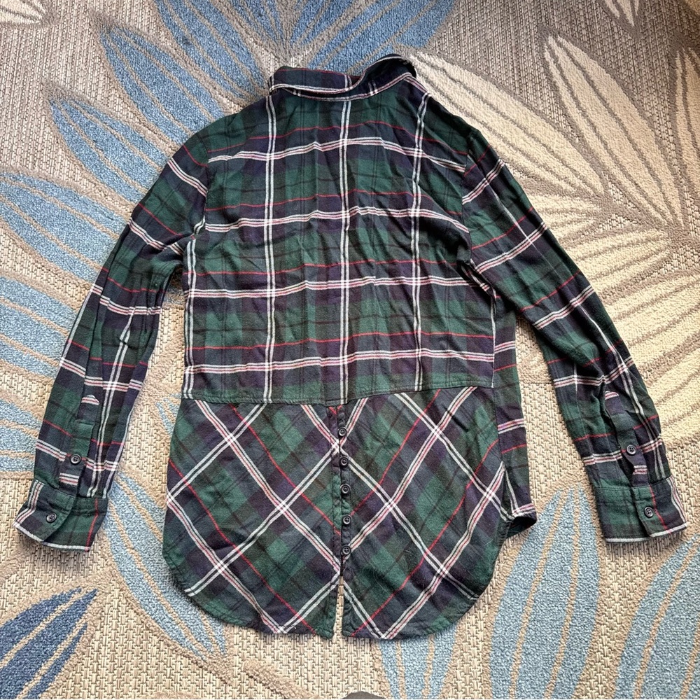 Beachlunchlounge collection Women’s Green/Red/Navy Plaid Button‎ Down Shirt XS - Picture 2 of 7